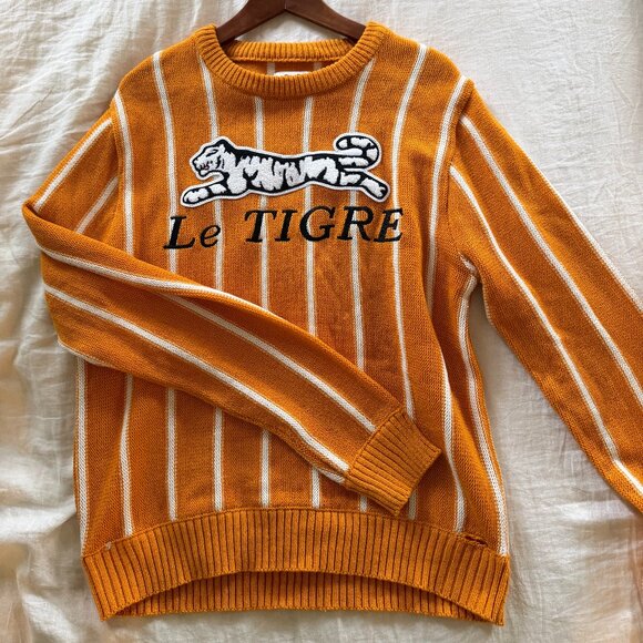 Orange and White Striped Le Tigre Crewneck Sweater SZ: XL Fits like an L - Picture 1 of 4